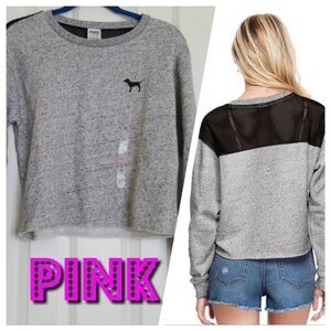VS Pink Oversized Mesh crop crew pullover